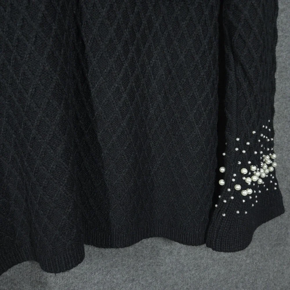 Karl Lagerfeld Paris Black Diamond Knit Pearl Embellished‎ Sweater Womens Size S